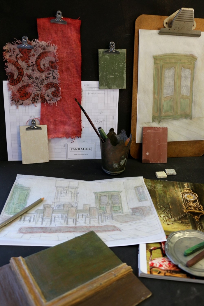 Green and red moodboard for FARRAGOZ Patina DECOR Couse
